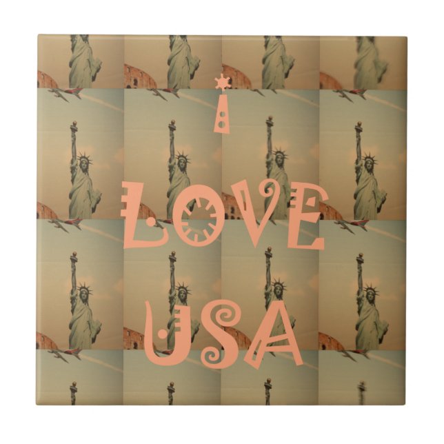 Patriotic Pop Art: "I Liebe USA" Grafikdesign Fliese (Vorderseite)