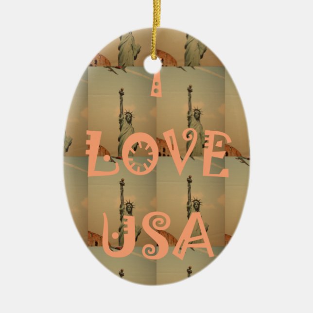 Patriotic Pop Art: "I Liebe USA" Grafikdesign Keramikornament (Vorne)
