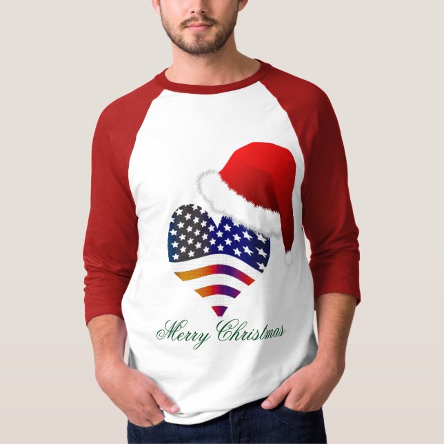 Patriotic Proud Flag Herz Weihnachtsfeiertag T-Shirt (Vorderseite)