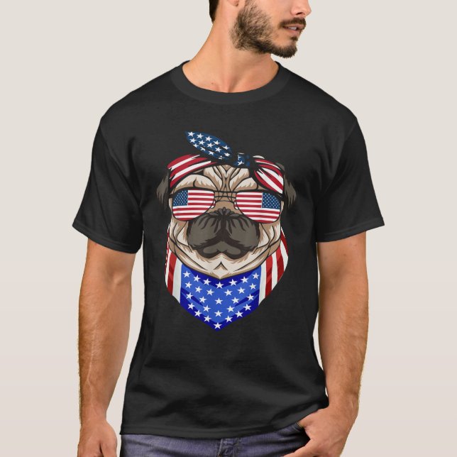 Patriotic Pug 4th Of July Cute Dog American Flag S T-Shirt (Vorderseite)