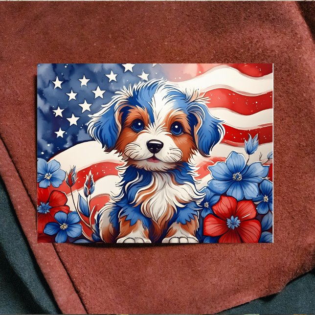 Patriotic Pup Amidbloms Postcard Feiertagspostkarte (Von Creator hochgeladen)