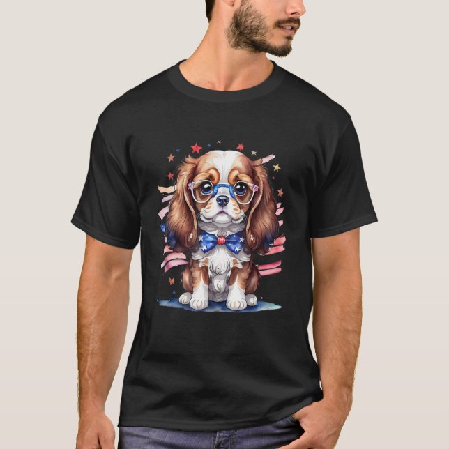 Patriotic Puppy 4th of July USA Independence Day T-Shirt (Vorderseite)