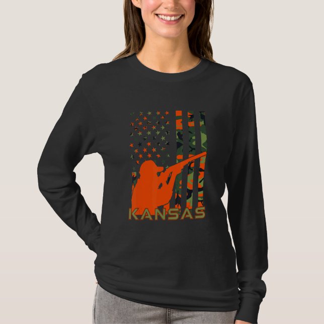 Patriotic Quail Jagd Vater Kansas Upland Bird Hun T-Shirt (Vorderseite)