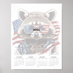 Patriotic Raccoon Red White Blue 2025 Kalender Poster