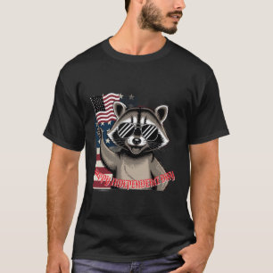 Patriotic Raccoon Waving American Flag Custom T-Shirt