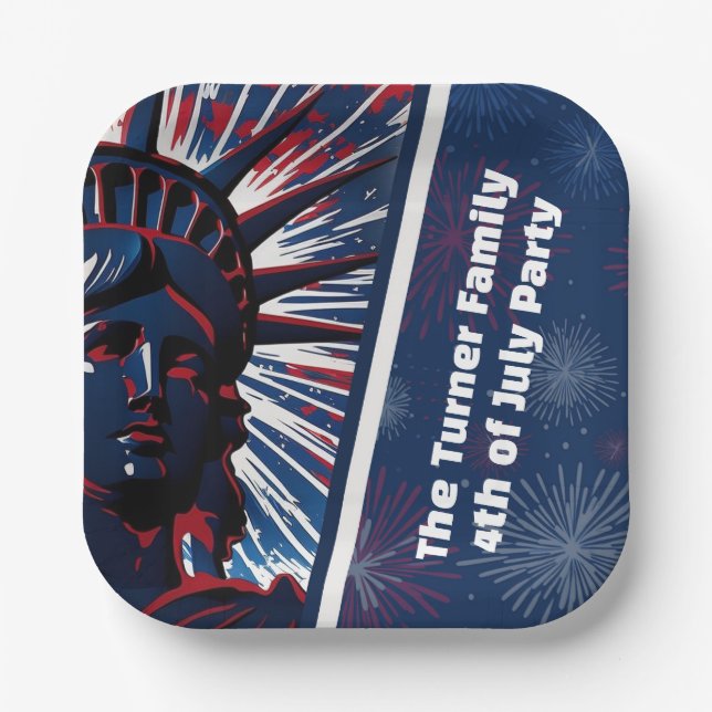 Patriotic Red Blue Statue of Liberty 4. Juli Pappteller (Vorderseite)