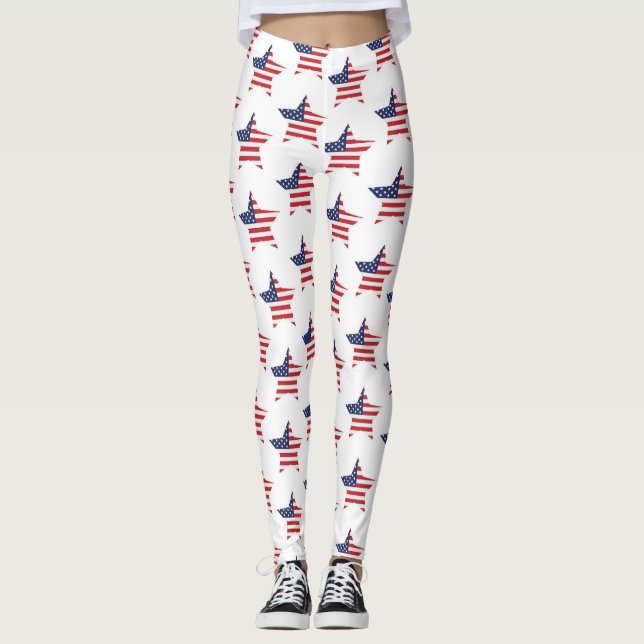Patriotic Red Blue White American Flag Star Leggings (Vorderseite)