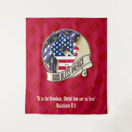 Patriotic Red GOD BLESS AMERICA Wandteppich