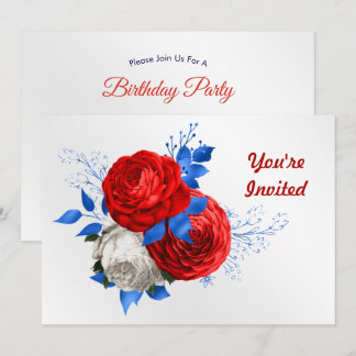 Patriotic Red Rose Bouquet Birthday Einladung