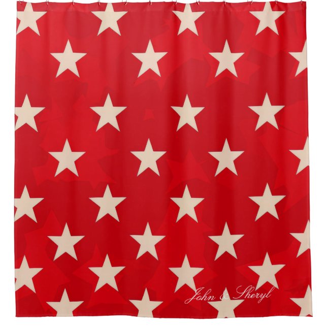 Patriotic Red Stars Badezimmer Dekoration Duschvorhang (Vorderseite)