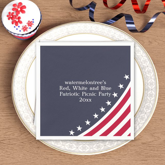 Patriotic Red White Blue 4. Juli GRILLEN Napkins Serviette (Stars and Stripes! Patriotic paper napkin with space for your party!)