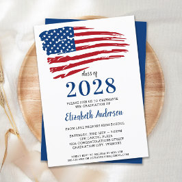 Patriotic Red White Blue American Flag Abschluss Einladung