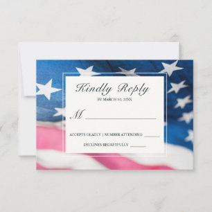 Patriotic Red White Blue American Flag Hochzeit RSVP Karte