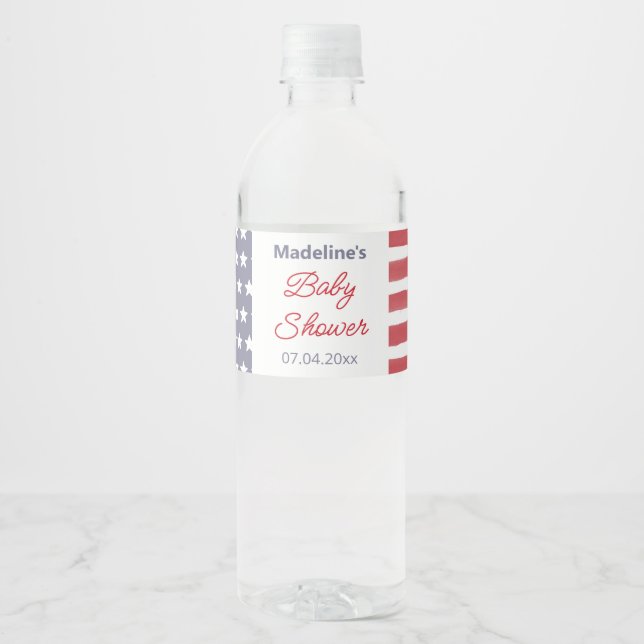Patriotic Red White Blue Baby Dusche Party Wasserflaschenetikett (Vorderseite)
