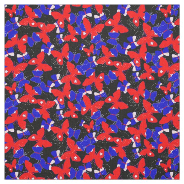 Patriotic Red White Blue Butterfets Stoff (Muster)