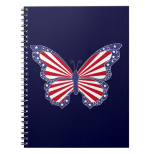 Patriotic Red White Blue Butterfly Spiral Notebook Notizblock