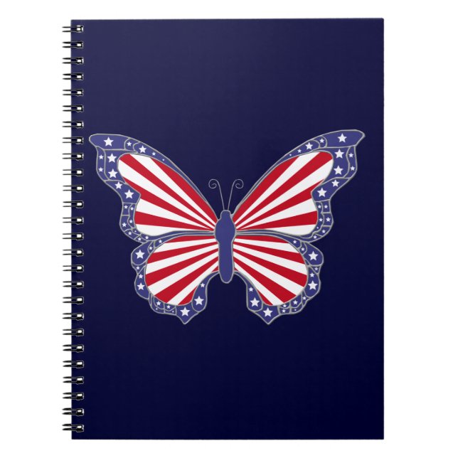 Patriotic Red White Blue Butterfly Spiral Notebook Notizblock (Vorderseite)