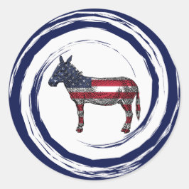 Patriotic Red White Blue Donkey Runder Aufkleber