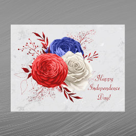 Patriotic Red White Blue Floral Bouquet Feiertagspostkarte