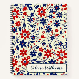 Patriotic Red White Blue Floral Pattern Notizbuch