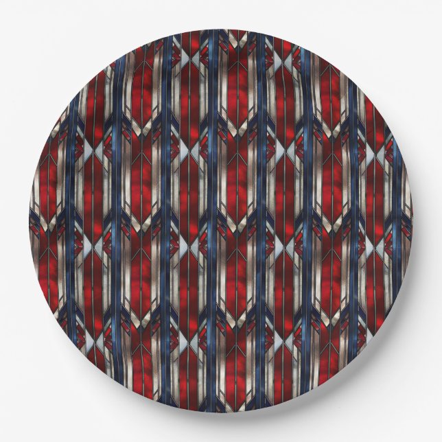 Patriotic Red White Blue Geometric Pattern Pappteller (Vorderseite)