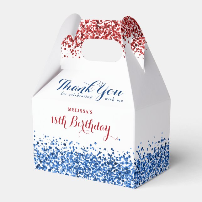 Patriotic Red White Blue Glitzer Birthday Party Geschenkschachtel (Vorderseite)