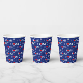 PATRIOTIC RED WHITE BLUE I LIEBE USA PATTERS PAPPBECHER