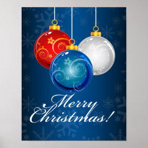 Patriotic Red White Blue Ornaments Frohe Weihnacht Poster