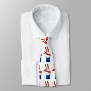 Patriotic Red White Blue Peace Sign Hand Neckties Krawatte