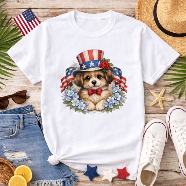 Patriotic Red White Blue Puppy T-Shirt (Von Creator hochgeladen)
