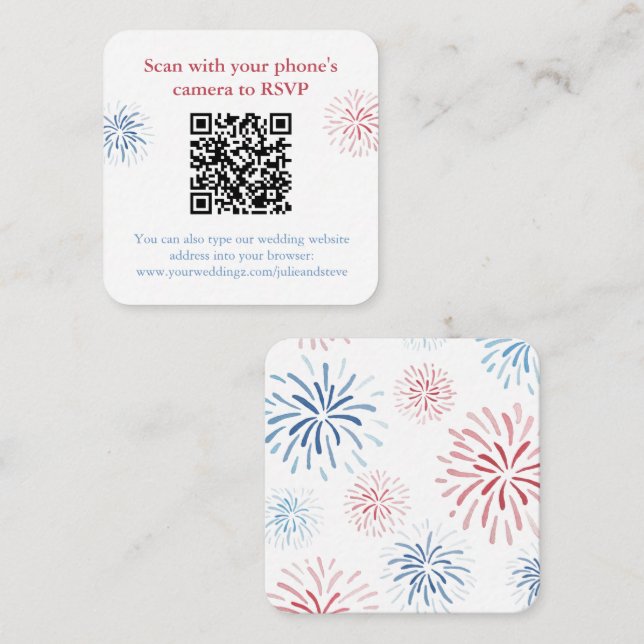 Patriotic Red White Blue QR Code Wedding RSVP Begleitkarte (Vorne/Hinten)