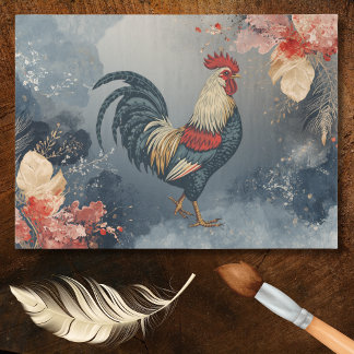 Patriotic Red White Blue Rooster Flowers Leaves Seidenpapier