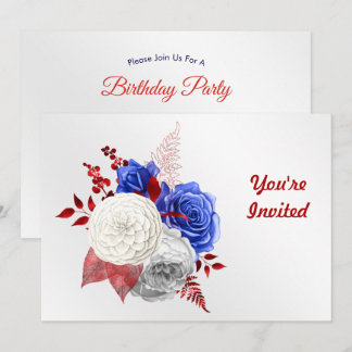 Patriotic Red White Blue Roses Birthday Einladung