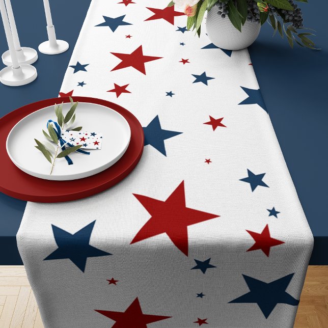 Patriotic Red White Blue Star Muster Kurzer Tischläufer (Patriotic Red White Blue Star Pattern Short Table Runner)