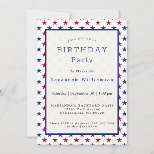 Patriotic Red White Blue Stars Birthday Einladung