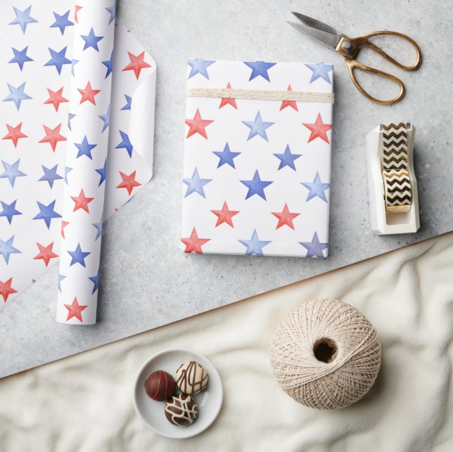 Patriotic Red White & Blue Stars  Geschenkpapier (Kunsthandwerk)