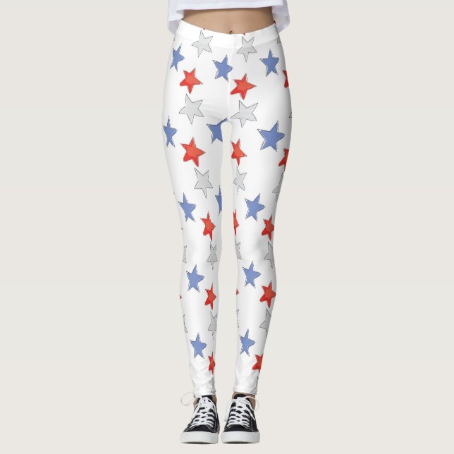 Patriotic Red White Blue Stars Leggings (Vorderseite)