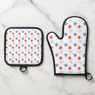 Patriotic Red White Blue Stars Ofenhandschuh & Topflappen-Set
