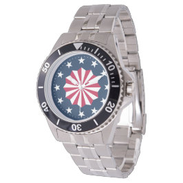 Patriotic Red White Blue Stars Stripes Rosette Armbanduhr