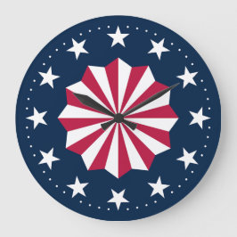 Patriotic Red White Blue Stars Stripes Rosette Große Wanduhr