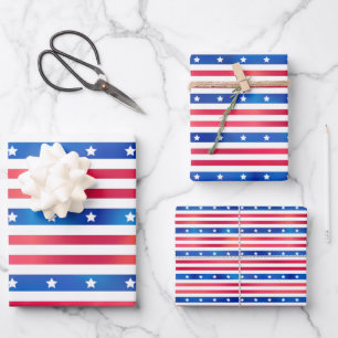Patriotic Red White Blue Stars Stripes USA Geschenkpapier Set