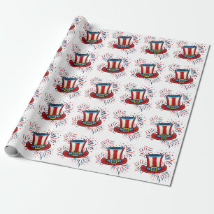Patriotic Red White Blue Uni Sam Fireworks Juli Geschenkpapier