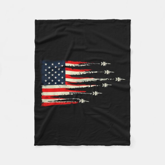 Patriotic Red White Blue Usa Flag Fighter Jets 4th Fleecedecke (Vorderseite)