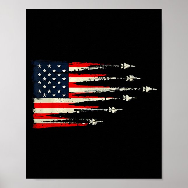 Patriotic Red White Blue Usa Flag Fighter Jets 4th Poster (Vorne)