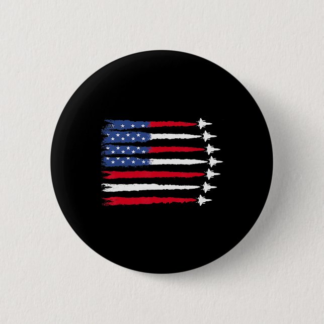 Patriotic Red White Blue Usa Flag Fighting Jets 4. Button (Vorderseite)