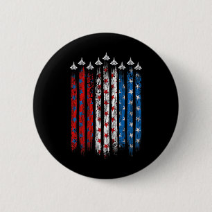 Patriotic Red White Blue Usa Flag Fighting Jets 4. Button