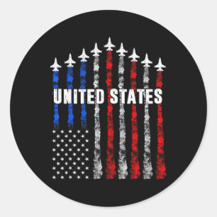 Patriotic Red White Blue Usa Flag Fighting Jets 4. Runder Aufkleber