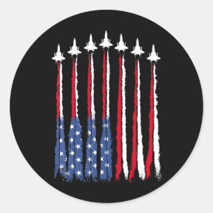 Patriotic Red White Blue Usa Flag Fighting Jets 4. Runder Aufkleber