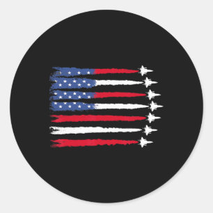 Patriotic Red White Blue Usa Flag Fighting Jets 4. Runder Aufkleber