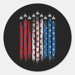 Patriotic Red White Blue Usa Flag Fighting Jets 4. Runder Aufkleber